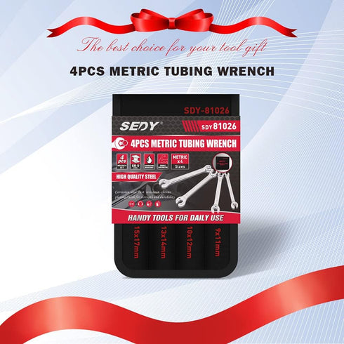 SEDY 4-Piece Flare Nut Wrench Set, Offset End Spanner Metric for Fuel Tube Hose Transmission Line