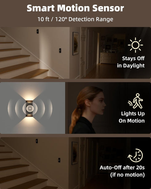 4000mAh 3 Dimmable, EZVALO Motion Sensor Wall Lights Indoor, Rechargeable Battery Operated Wall Sconces, Color Temps