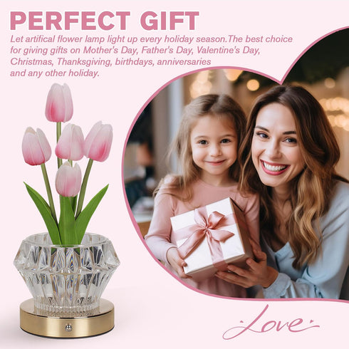 4 16 Tulip Table Lamp, Modes Color Changing Acrylic Crystal Night Light with Remote, Rechargeable Touch Artificial