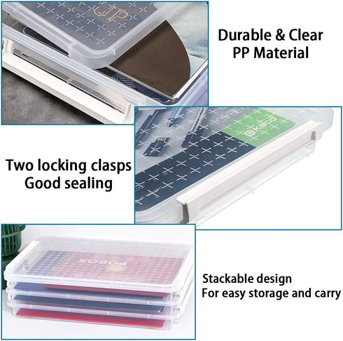 BTSKY 3 Pack A4 Plus Clear Plastic Stackable Storage Box, Desk Paper Organizer with Buckle, Document Holders