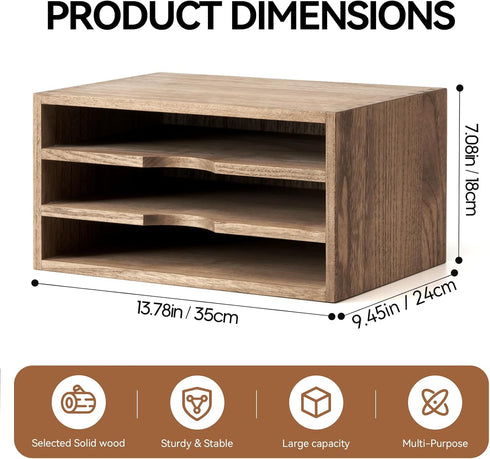 KIRIGEN Wooden Desktop Organizer, Paper Storage Letter Tray File Sorter, 3 Layer Trays for Home Office Accessories,