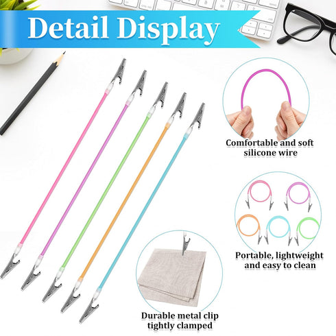 5 Pack Multicolor Silicone Bib Clips with Metal Clamps Dental Napkin Holder for Adults and Kids, Flexible Neck Apron