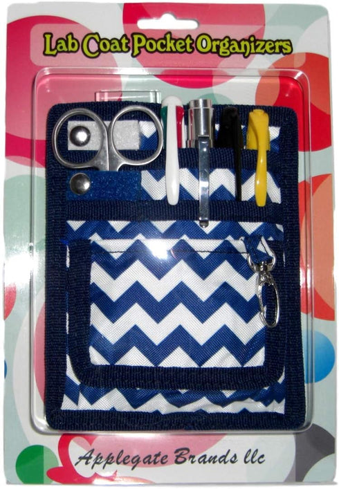 6 Piece Pocket Organizer Kit with Fashionable Blue Chevron Pattern, 6 Pockets and Needed Accessories