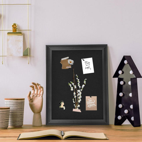 Bulletin Board with Felt, Black Wood Framed Display for Walls with Pins, Eye Bolts, and Screws for Office Decor
