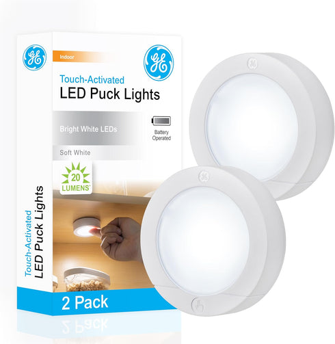 GE Wireless LED Tap-Lights, Battery Operated, 20 Lumens, Touch-Activated Puck Lights, Stick-On