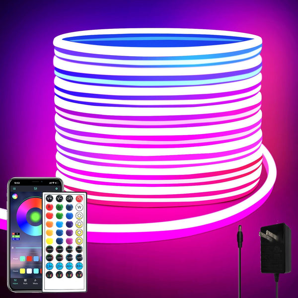 segrass 32.8ft LED neon Lights with Remote APP Control IP65 Waterproof Flexible Neon