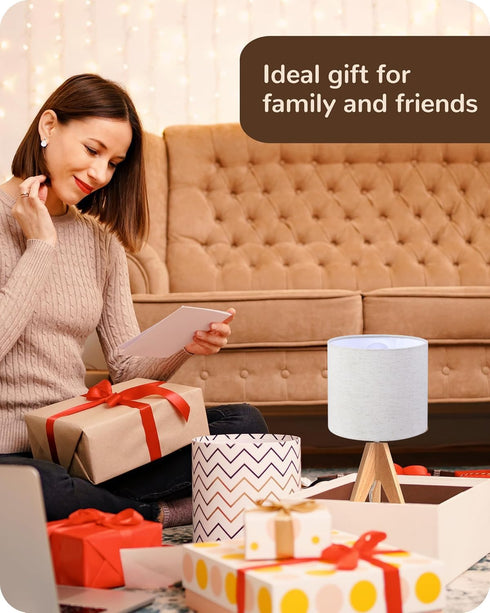 16 Inches Tripod Table Lamp, Height with Off White Jute Bedside Lamp with Linen Off White Lampshade, Nightstand Lamp