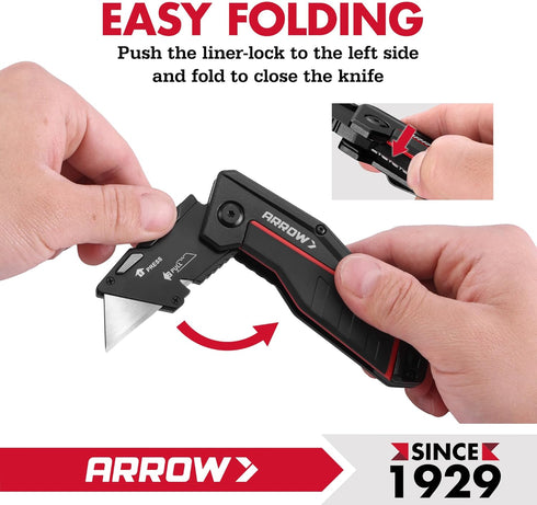 10 SK2 ARROW Folding Utility Knife, Quick-Change Box Cutter with Belt Clip, Liner Lock, Heavy Duty Aluminum Razor Knife