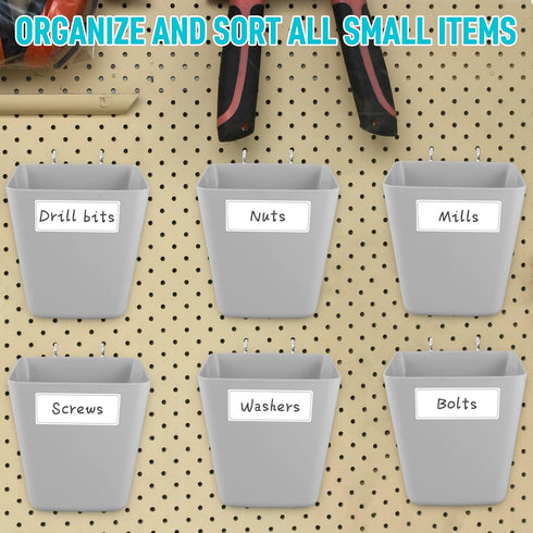 G.CORE Large Pegboard Cups, Grey Peg Board Storage Bin 6 Pack with Hooks for Organization