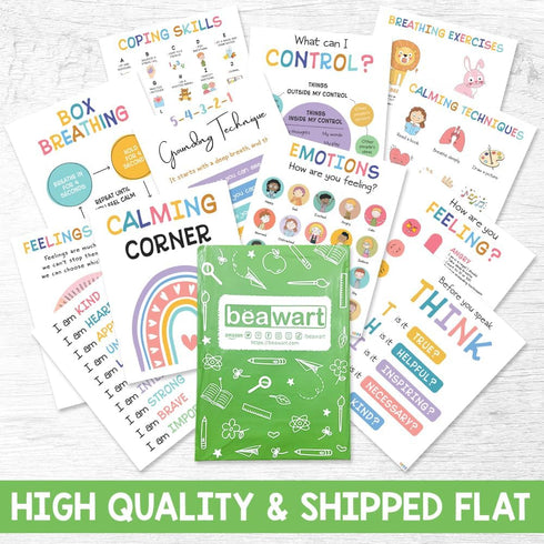 BEAWART 9 Calming Corner Classroom Posters, Mental Health Therapy Office Decor for Kids and Preschool