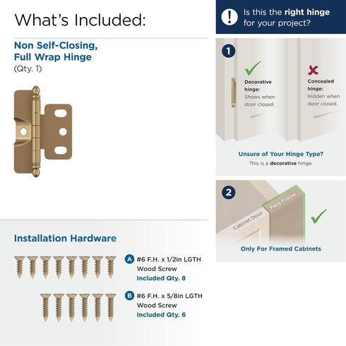 PK3175TBCZ 3/4 (19 mm) Inset Amerock | Cabinet Hinge | in. Door Thickness | Full | Full Wrap | Ball Tip | Champagne