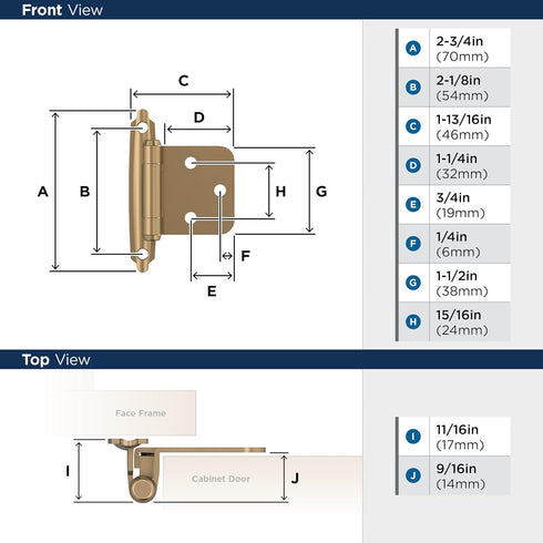 Amerock BPR3429CZ Cabinet Hinge, Variable Overlay Self Closing Face Mount, Champagne Bronze, 1 Pair