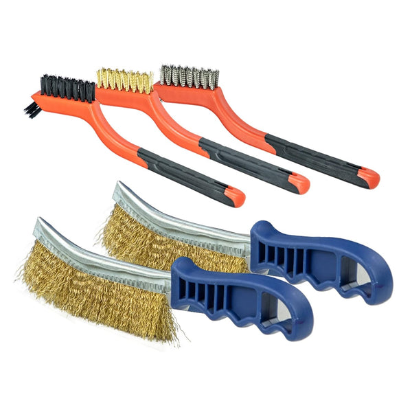 SALI 5pcs Wire Brushes for Cleaning, Rust Removal with Curved Handle Grip