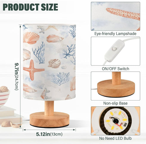 Nautical04 Coastal Sea Star Coral Table Lamp for Bedroom USB Port Bedside Lamp Small Nightstand Desk Lamp for Girls