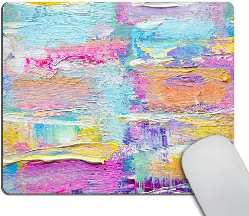 Smooffly Multicolor Mousepad with Abstract Print, Oil Paints Cover, Rainbow Yellow White Violet Pink Blue Purple