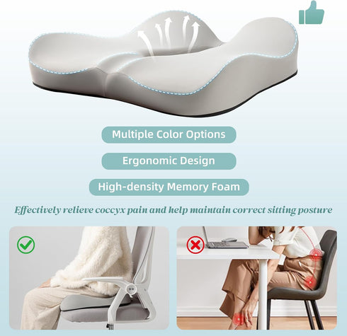 SheRest Seat Cushion, Ergonomic Memory Foam Cooling Cushion, Pressure Relief Suitable for Long Sitting Hours on Office