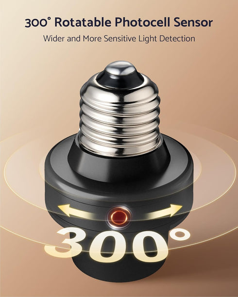 E26/E27 Bulb 300 2 Pack Light Sensor Socket, Light Socket, Automatic Dusk to Dawn Photocell Sensor with Adjustable