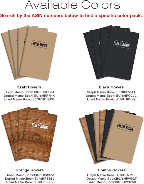 Field Notebook/Journal, 5"x8", Combo Colors, Dot Graph Memo Book, Pack of 6