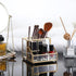 Hipiwe Glass Business Card Holder Stand with Pen/Pencil Organizer, Gold Business Name Cards Display Holder for Home