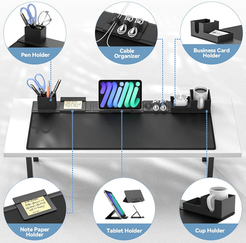 KDD 6 in 1 Desk Pad and Organizer Set, Magnetic Mouse Mat with DIY Features for Phone, Tablet, and Cable Management