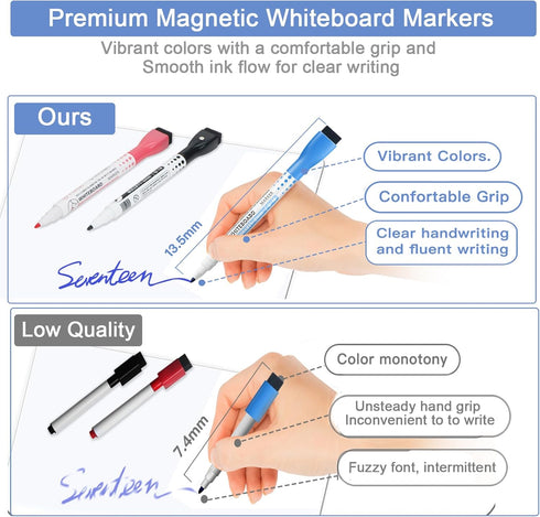 Magnetic Fridge Whiteboard Set: Dry Erase White Board (12X8"), Bonus Magnets, Markers & Erasers