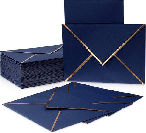 Epakh 100 Pcs Christmas A7 Invitation Envelopes, Gold Border 5 x 7 Thick Self Adhesive for Wedding Cards