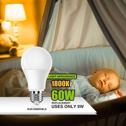 Neporal Amber Light Bulbs, 9W 60W Equivalent A19 Soft Light, Blue Light Blocking, 1800K Night Light Bulbs, 1 Pack