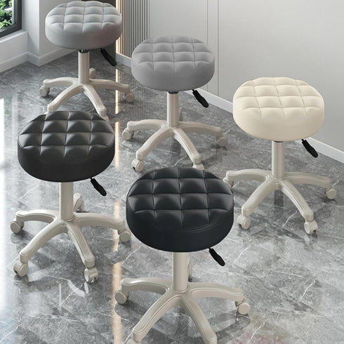 funrautz 360-Degree Armless Height Adjustable Rolling Stool with Wheels, Backless Swivel Chair with Faux Leather