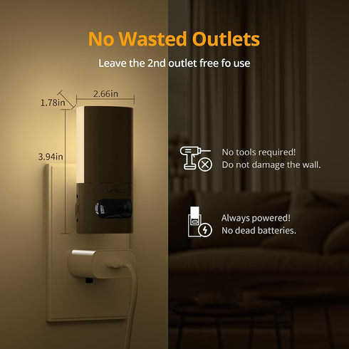 Dimmable 1-150lm 2 Pack Lyridz Plug-in LED Rotatable Night Light with Motion Sensor, Backlit Nightlight with Adjustable