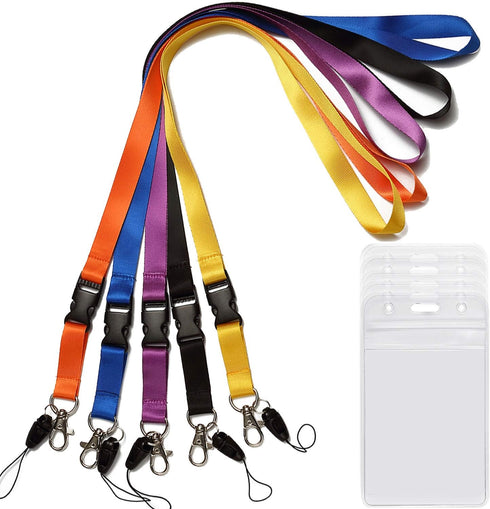 YOUOWO 5 Pack Neck Detachable Buckle Hook Breakaway Lanyards with Clear Vertical Badge Holder for Office Keys