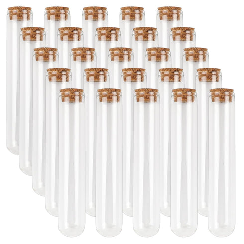 DEPEPE 25pcs 45ml Glass Test Tubes with Cork Stoppers for Bath Salt Candy Storage, Science Lab Party, 25 x 140mm