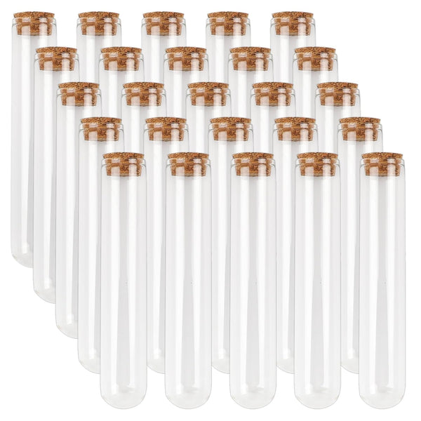 DEPEPE 25pcs 45ml Glass Test Tubes with Cork Stoppers for Bath Salt Candy Storage, Science Lab Party, 25 x 140mm