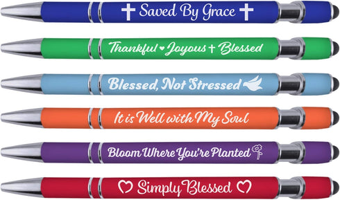 Christian Inspirational Pen Set, Soft Touch Coated Metal and Stylus, 6 Pack 36091