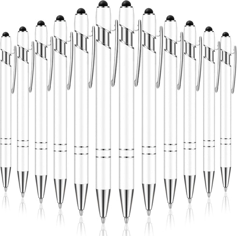 Tenare 12 Pieces Ballpoint Pen with Stylus Tip, 1.0 mm Black Ink Metal Pen 2 in 1 for Touch Screens