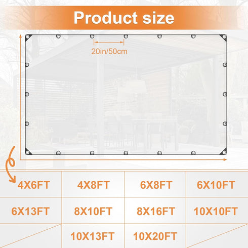 8 16 Grommets, x Clear Tarp, Clear Vinyl Tarp with Heavy Duty Waterproof Transparent Plastic Tarpaulin Cover for Patio
