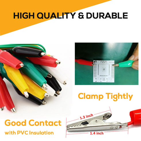 10PCS Electrical Alligator Clips, 5 Colors Test Leads with Probes, Crocodile Jumper Wires for Circuit Connection