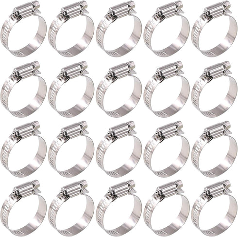 Glarks 20Pcs 304 Stainless Steel Adjustable Worm Gear Hose Clamps Assortment Kit, 21-44MM Range for Plumbing