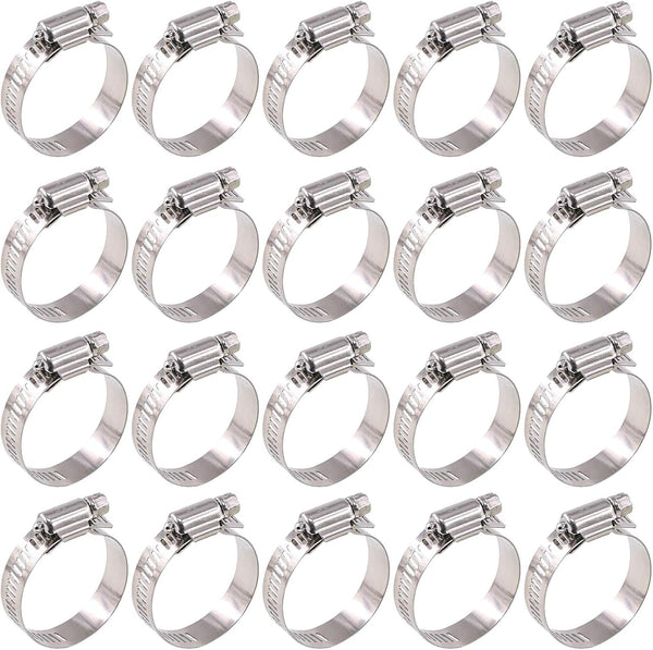Glarks 20Pcs 304 Stainless Steel Adjustable Worm Gear Hose Clamps Assortment Kit, 21-44MM Range for Plumbing