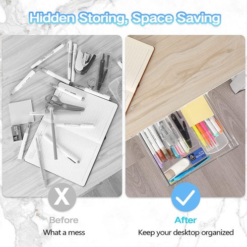 OSPNIEEK Self-adhesive Under Desk Drawer Organizer - 2 Pack Large Storage Mounted Desktop Pencil Holder Tray