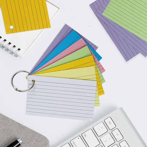 Tecmisse 600 3 5 (7-Color Pieces Index Cards Rulded, Colorful Flash Cards x Index Card with Rings, Heavy Study Cards