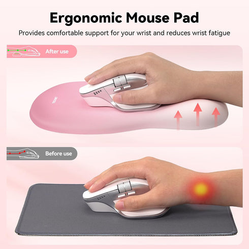 TECKNET Ergonomic Mouse Pad with Wrist Rest, Memory Foam Mousepad with Wrist Support, Smooth Surface, Middle Concave