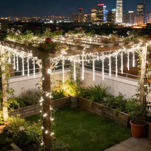 Lurinenna 2-Pack 20 IP65 Solar Meteor Shower Icicle Lights Outdoor Tubes Waterproof LED String Lights, Hanging Decor