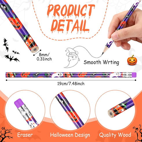 Yexiya 120 Pieces Halloween Pencil Bulk - Cute Wooden Pencils with Eraser and Assorted Patterns for Kids