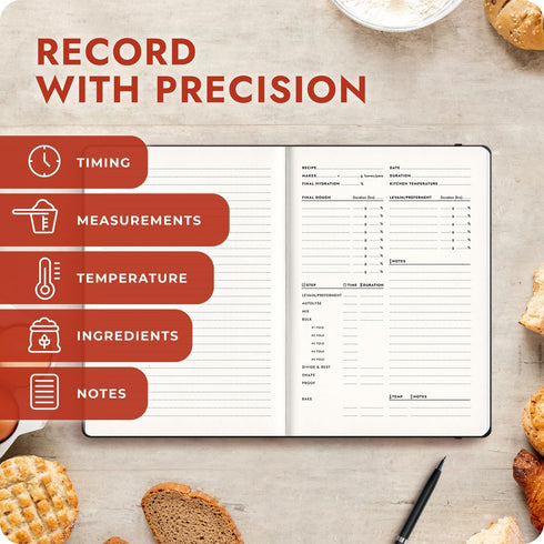 Bakers Recipe Book, Write Your Own Recipes & Record Details, Soft Vegan Leather, 128 Pages