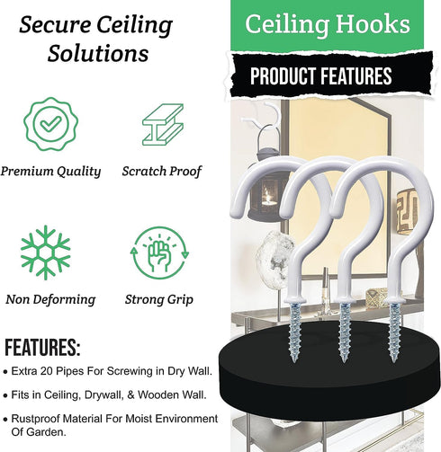 12 Pcs Heavy Duty Ceiling Hooks for Hanging Plants, 2.9 inches White Vinyl Coated Screw in Plant Hooks for Indoor