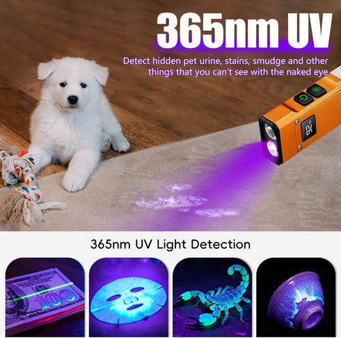 COSMOING 1800 9 Rechargeable EDC Flashlight, Lumens Flat Flashlight Mode with White LED/UV/RGB Modes, Magnetic Clip-on