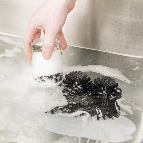 Royal Industries 3-Brush 9-3/4" 4" 8" Commercial Manual Glass Washer, Plastic Base with Nylon Bristles, Long x W x H