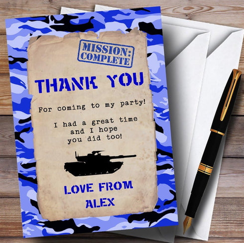 The Card Zoo Blue Army Soldier Camouflage Party Thank You Cards
