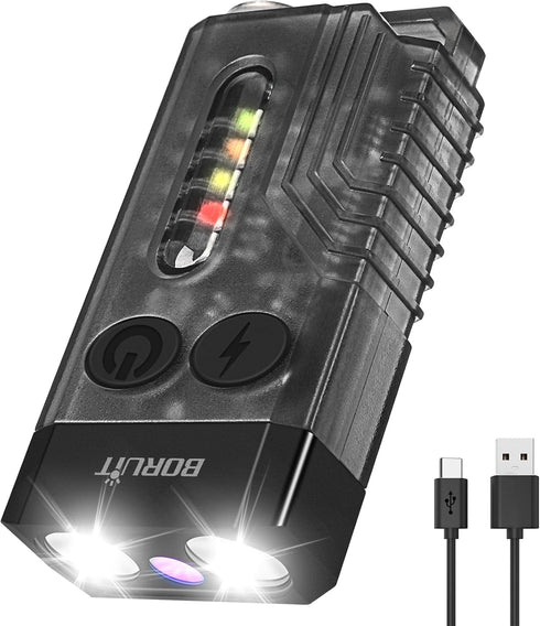 BORUIT V10 Small Powerful Keychain Flashlight with 365nm UV Red Green Blue