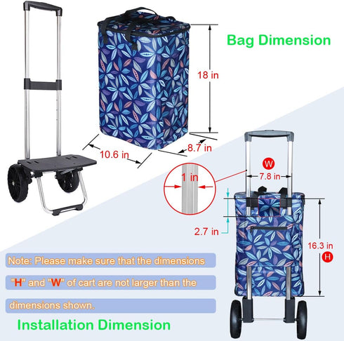 Bornfornice Insulated Replacement Bag for Grocery Cart/Shopping Cart, for Trolley Cart frame, (Blue Pattern)